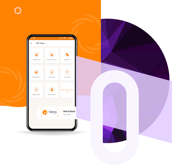 a mobile image showing the NetraScan dashboard with many pdf options for scanning documents